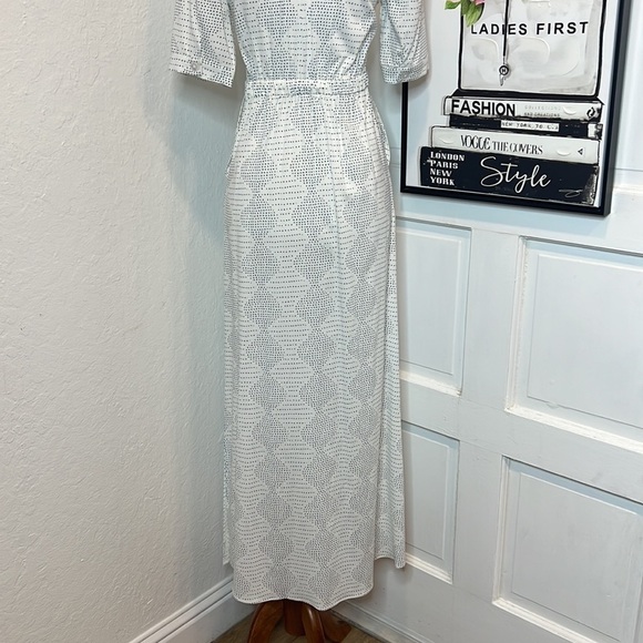 Tucker NYC White W/Blue Dots Midi Side Slit Shirt Dress Size XXS - Picture 5 of 8